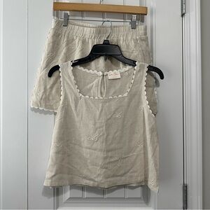 Elegant Beige Women's Classy Blouse/ Shorts Set